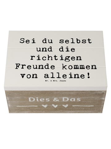 Mr. & Mrs. Panda Holzkiste Spruch Neue Freunde finden mit Spruch in Weiß