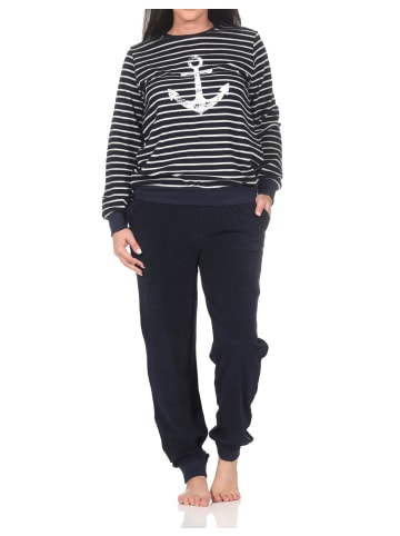 NORMANN Frottee Schlafanzug langarm Bündchen Maritime Optik in marine