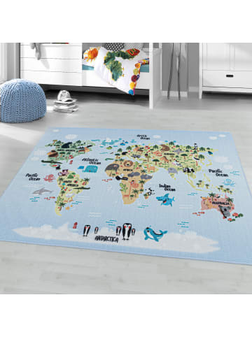 KADIMA DESIGN Teppich Kinder Weltkarte mit Tieren Polyamid rutschfest Kinderzimmer