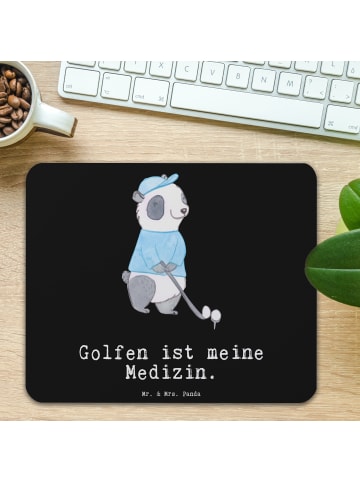 Mr. & Mrs. Panda Mauspad Panda Golfen mit Spruch in Schwarz