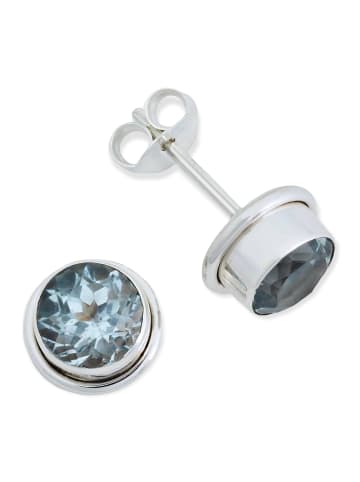 mantraroma 925er Silber - Ohrstecker (L) 8 x (B) 8 mm mit Blau Topas facettiert