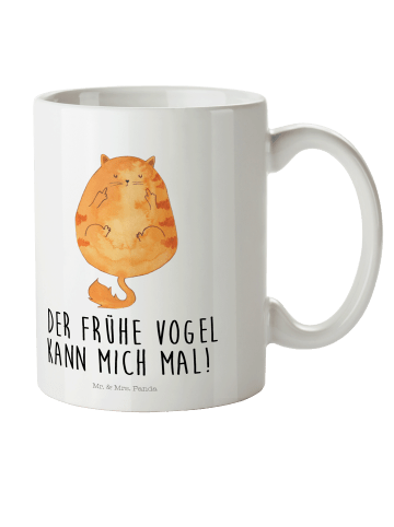Mr. & Mrs. Panda Tasse Katze Frühaufsteher mit Spruch in Weiß