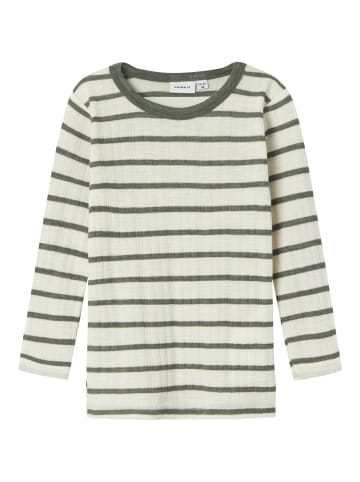 name it Langarmshirt Merinowolle NMMWANG WOOL in snow white/stripesmulled basil