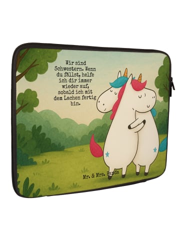 Mr. & Mrs. Panda Laptop Tasche Einhörner Umarmen Design mit Spruch in Weiß