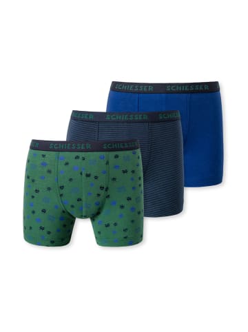 Schiesser Retro-Short / Pant Kids Boys 95/5 Organic Cotton in Grün/Blau gemustert