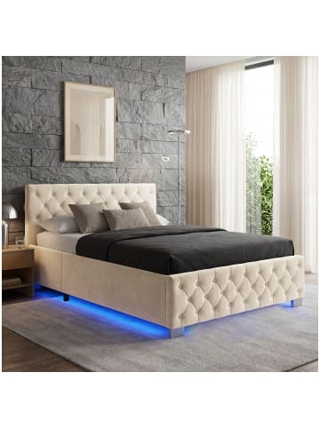 tectake Komfortbett mit LED-Leisten & Stauraum - Samtoptik mit Steppmuster