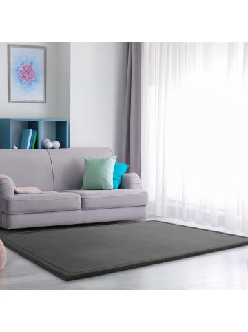 KADIMA DESIGN Hochflor Teppich waschmaschinenwaschbar Unifarben  Schlafzimmer in Anthrazit
