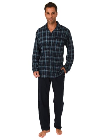 NORMANN Schlafanzug Pyjama zum durchknöpfen Karo - 75269 in marine