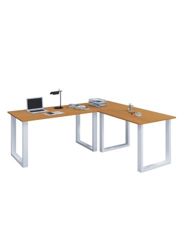 VCM  U Schreibtisch Eckschreibtisch L Form 190x190x50 in Weiß / Buche