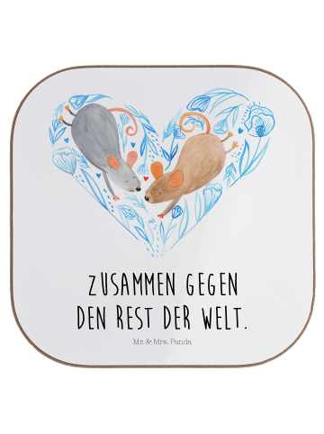 Mr. & Mrs. Panda Untersetzer Hochzeit Mäuse Herz mit Spruch in Weiß