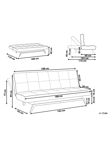 Beliani Schlafsofa LEEDS in Grün/Schwarz - (W) 188 x (H) 85 x (L) 93 cm