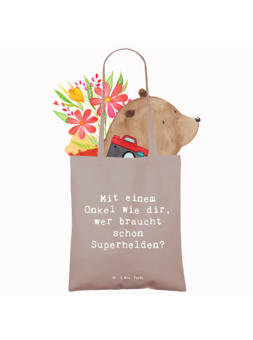 Mr. & Mrs. Panda Tragetasche Spruch Super-Onkel mit Spruch in Braun Pastell