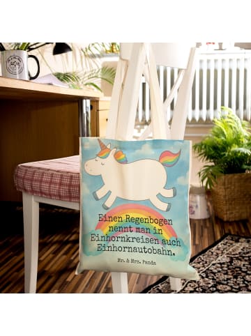Mr. & Mrs. Panda Shopper Einhorn Regenbogen Design mit Spruch in Weiß