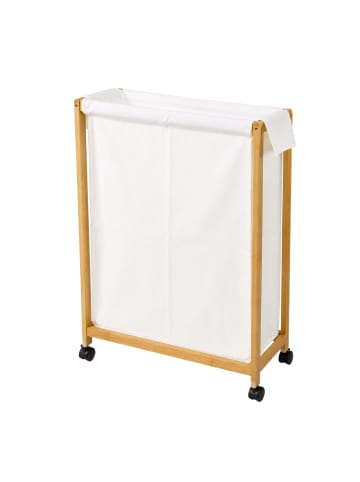 NUXIO Wäschekorb aus Bambus mit Rollen in Beige, (B) 28 x (H) 80 x (L) 55 cm