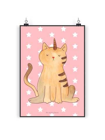 Mr. & Mrs. Panda Poster Einhorn Katze ohne Spruch in Rot Pastell
