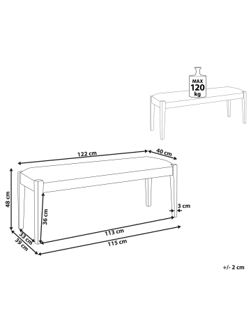Beliani Bettbank ELYRIA in Grau/Braun - (W) 122 x (H) 48 x (L) 40 cm