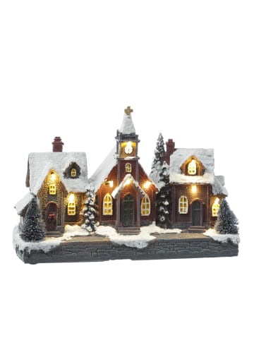 MARELIDA LED Weihnachtsstadt Kirche Winterdorf L: 26,5cm Batteriebetrieb in bunt