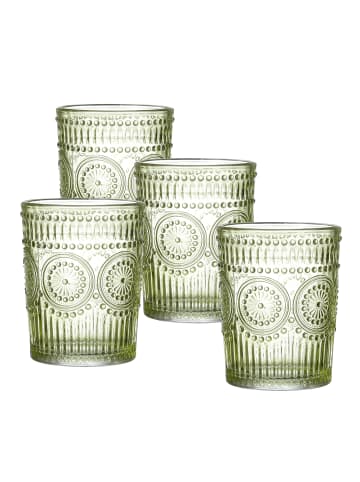 MARELIDA 4er Set Trinkglas Wasserglas Vintage Boho 280ml in grün