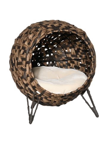 Pawhut Rattan Katzenkorb Braun Metall