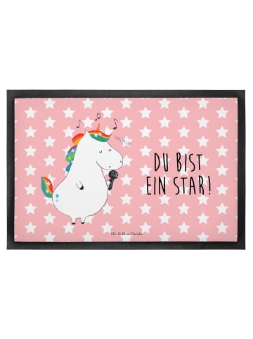 Mr. & Mrs. Panda Schmutzmatte Einhorn Sänger mit Spruch in Rot Pastell
