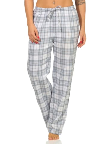 NORMANN Dame Flanell Schlafanzug Hose kariert Baumwolle - 50453 in Blau