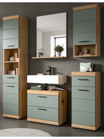 Inn.Furn Badmöbel-Set Salbei grün, Eiche Artisan 5-teilig 164 cm, Komplettset