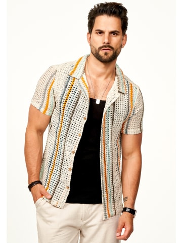 SOULSTAR Kurzarmhemd - Bunt im Vintage Summer-Look als Kurzam Strick Hemd in Ecru