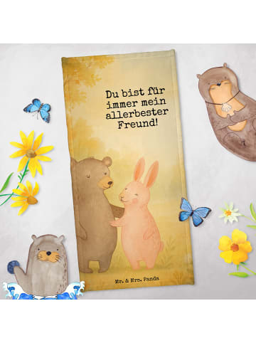 Mr. & Mrs. Panda Badetuch Bär und Hase Umarmen Design mit Spruch in Weiß