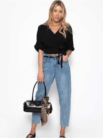 SASSYCLASSY Musselin Bluse zum Wickeln in schwarz