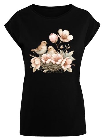 F4NT4STIC Extended Shoulder T-Shirt Vogelnest Blumen in schwarz