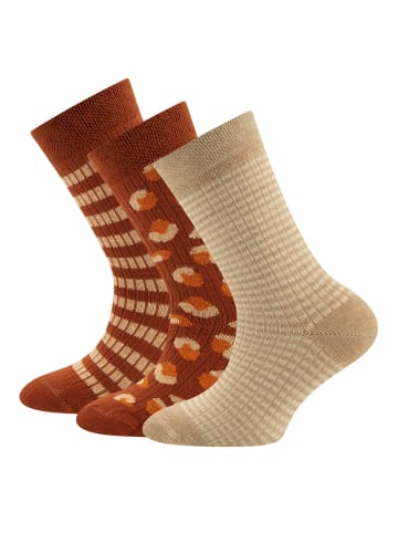 ewers 3er-Set Socken 3er Pack Leo/Ringel/Rippe in kupfer-dunkel beige mel.