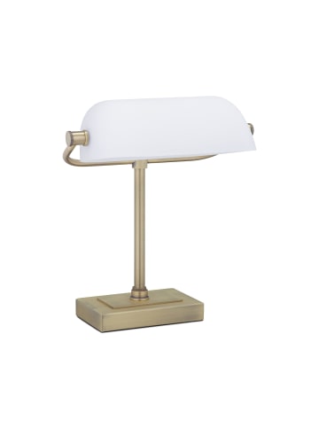 relaxdays Bankerlampe in Weiß/ Messing - (B)26 x (H)33 x (T)20 cm