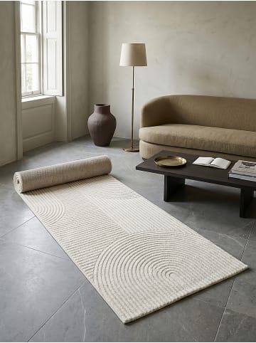 KADIMA DESIGN Kurzflorteppich, 15 mm hoch mit plastischem Halbkreis-Relief in Creme
