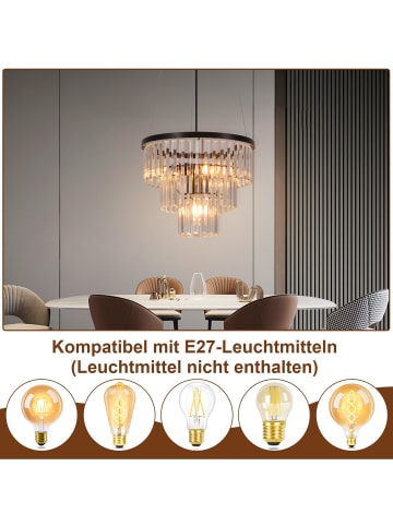 ZMH Pendelleuchte in Schwarz 3-flammige E27 Kristall L 40cm