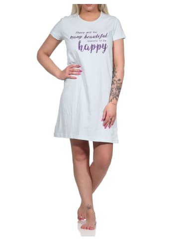 NORMANN Schön Kurznachthemd halbarm Bigshirt Zierspruch - 74697 in blau