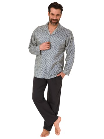 NORMANN Langarm Schlafanzug Pyjama zum durchknöpfen in anthrazit
