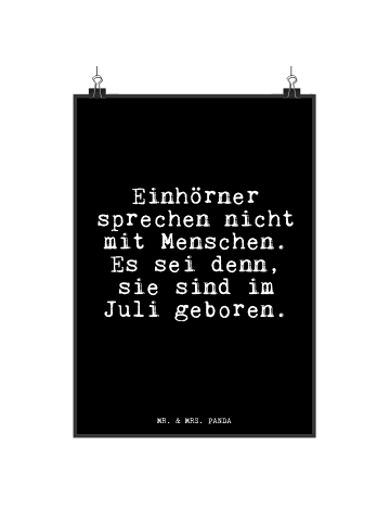 Mr. & Mrs. Panda Plakat Einhörner sprechen nicht mit... mit Spruch in Schwarz