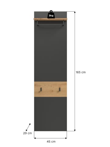 ebuy24 Wandgarderobe Canu Eiche 45 x 29 cm