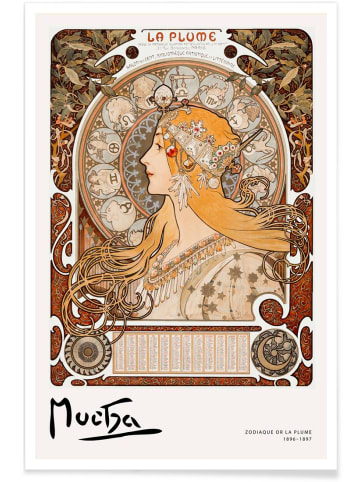 Juniqe Poster "Mucha - La Plume" in Braun & Cremeweiß