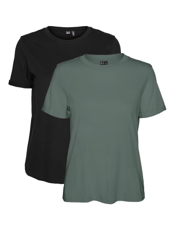 Vero Moda 2er Pack Basic T-Shirt VMPAULA in Schwarz-Khaki