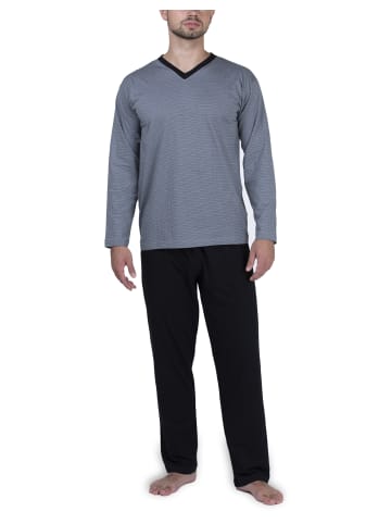 maluuna Schlafanzug lang mit V-Ausschnitt in grau