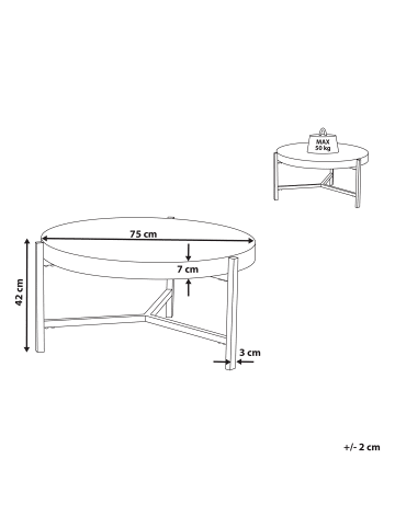 Beliani Couchtisch BONITA in Braun/Schwarz - (W) 70 x (H) 42 x (L) 70 cm