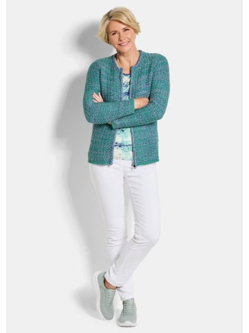 GOLDNER Kurzgröße:  Strickjacke Strukturjacke mit Rollband in türkis / gemustert