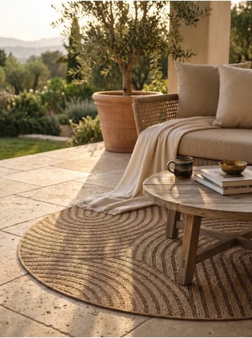 KADIMA DESIGN Flachgewebeteppich Jute-Optik Natur Bordüre Waschbar