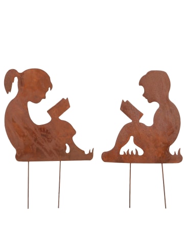 UNUS 2er Set Gartenstecker Rost Junge und Mädchen in Braun