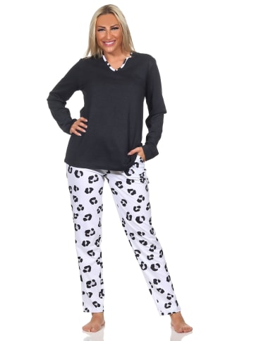 NORMANN Langarm Pyjama Schlafanzug Hose Tiermotiv - 84732 in anthrazit