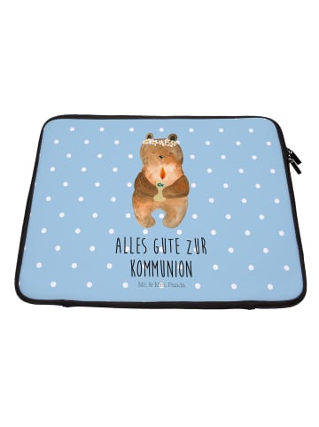 Mr. & Mrs. Panda Laptop Tasche Bär Kommunion mit Spruch in Blau Pastell