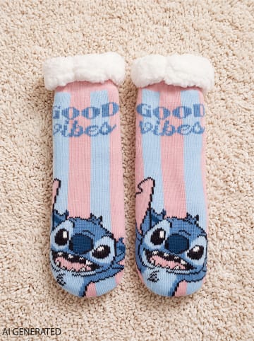 Lilo & Stitch Disney Lilo & Stitch Hüttensocken Haussocken Kuschelsocken Socken in blau/rosa