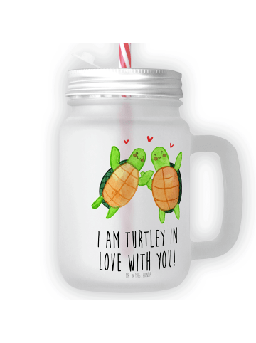 Mr. & Mrs. Panda Trinkglas Mason Jar Schildkröten Paar mit Spruch in Transparent