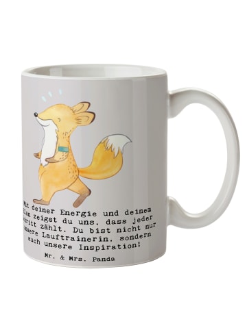 Mr. & Mrs. Panda Tasse Lauftrainerin Inspiration mit Spruch in Grau Pastell